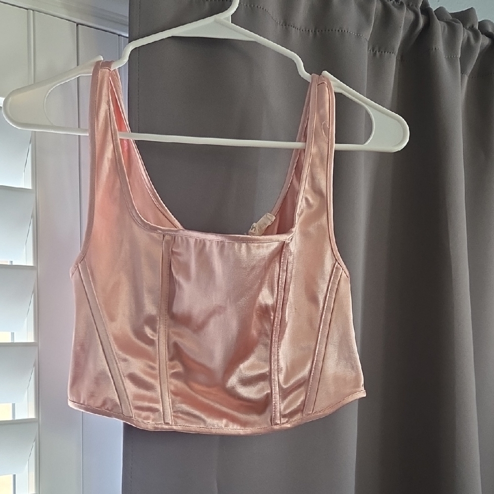 Satin Square-Neck Crop Top in Blush Pink